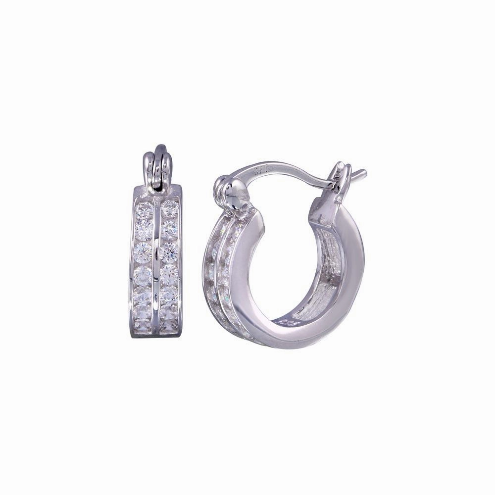 Silver 925 Rhodium Plated Round Clear CZ huggie hoop Earrings - STE00681