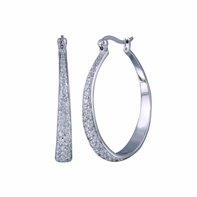 Silver 925 Rhodium Plated Round CZ Hoop Earrings - STE00253