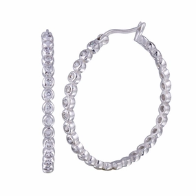 Silver 925 Rhodium Plated Round CZ Hoop Earrings - STE00294