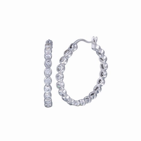 Silver 925 Rhodium Plated Round CZ Hoop Earrings - STE00295
