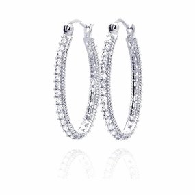 Silver 925 Rhodium Plated Round CZ Hoop Earrings - STE00452