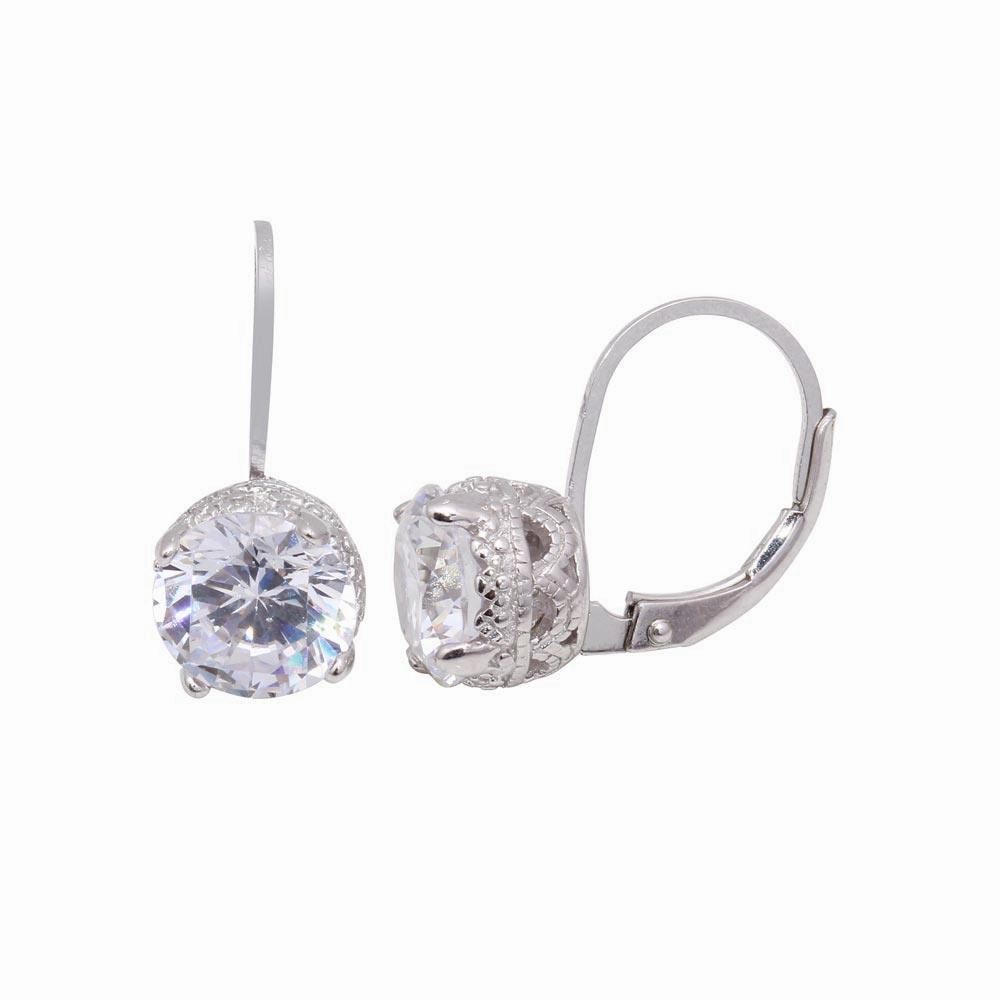 Silver 925 Rhodium Plated Round CZ Hoop Earrings - STE00578