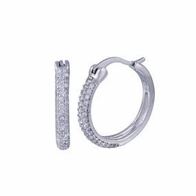 Silver 925 Rhodium Plated Round CZ Hoop Earrings - STE00586