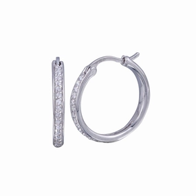 Silver 925 Rhodium Plated Round CZ Hoop Earrings - STE00587