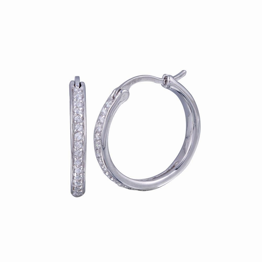 Silver 925 Rhodium Plated Round CZ Hoop Earrings - STE00587