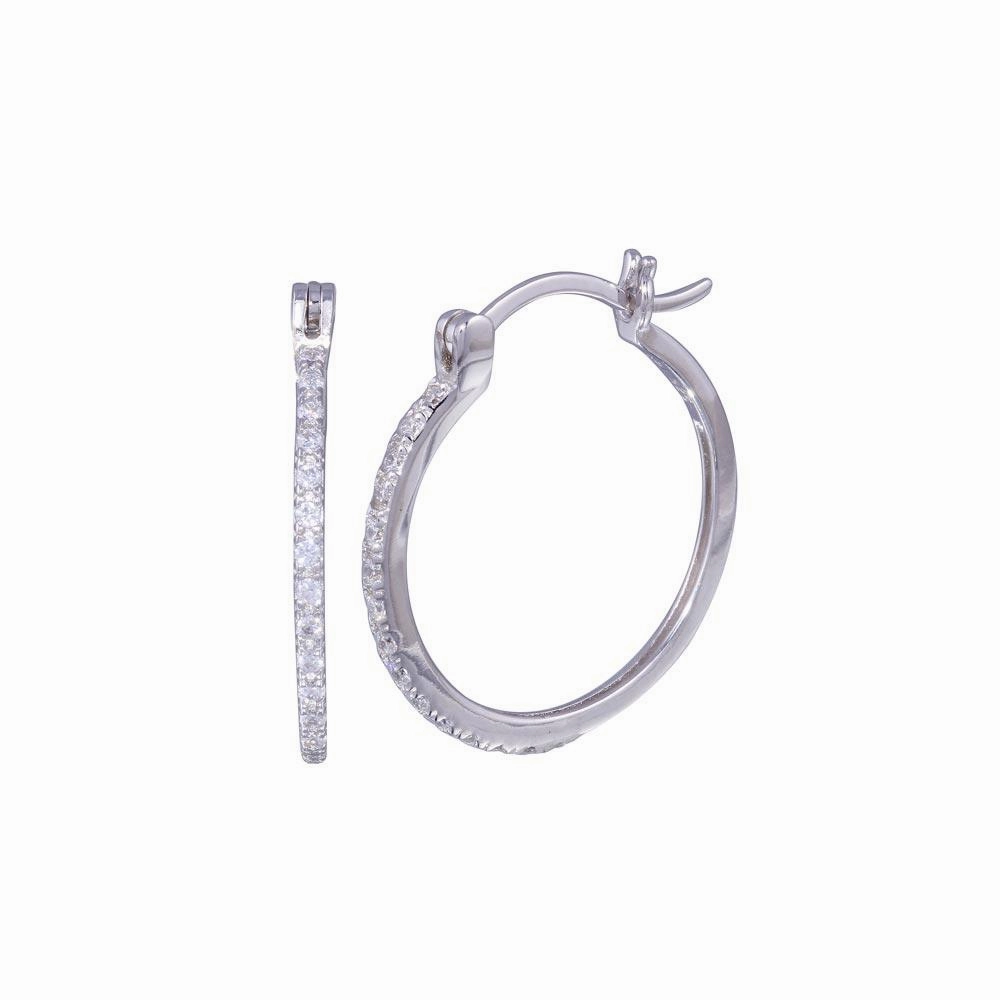 Silver 925 Rhodium Plated Round CZ Hoop Earrings - STE00588