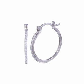 Silver 925 Rhodium Plated Round CZ Hoop Earrings - STE00588