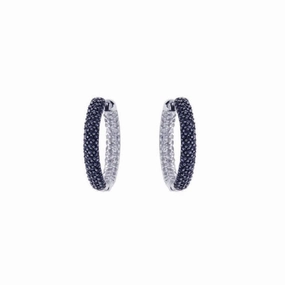 Silver 925 Rhodium Plated Round CZ Hoop Earrings - STE00604