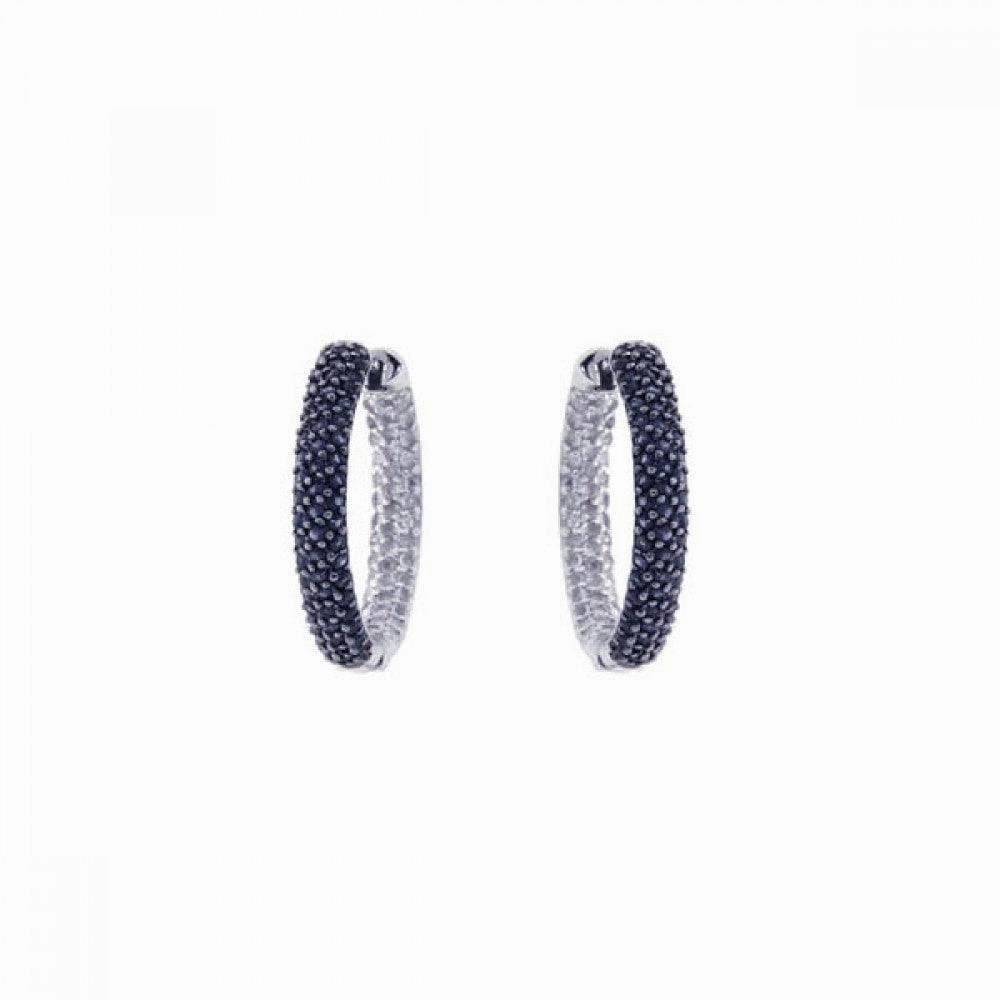 Silver 925 Rhodium Plated Round CZ Hoop Earrings - STE00604