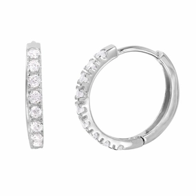 Silver 925 Rhodium Plated Round CZ huggie hoop Earrings - GME00032