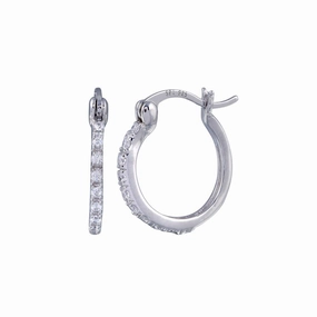 Silver 925 Rhodium Plated Round CZ huggie hoop Earrings - STE00589