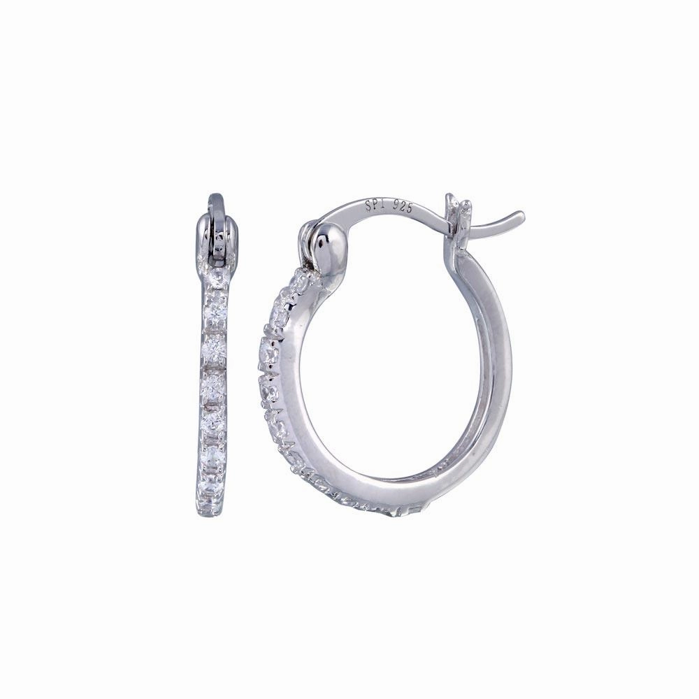 Silver 925 Rhodium Plated Round CZ huggie hoop Earrings - STE00589