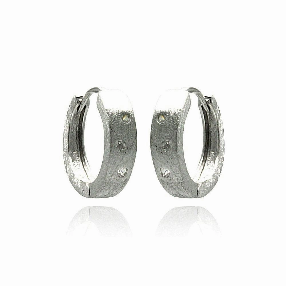 Silver 925 Rhodium Plated Round CZ huggie hoop Earrings - STE00621