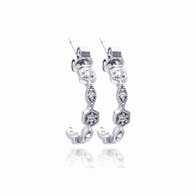 Silver 925 Rhodium Plated Round Marquis Clear CZ Semi Hoop Earrings - STE00754
