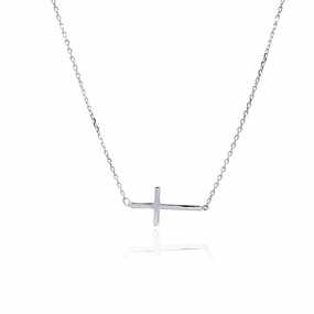 Silver 925 Rhodium Plated Sideways Cross Necklace - BGP00492