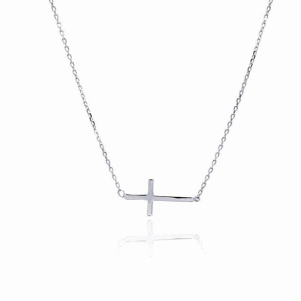 Silver 925 Rhodium Plated Sideways Cross Necklace - BGP00492