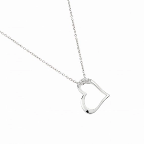 Silver 925 Rhodium Plated Sideways Heart Pendant Necklace - STP01456