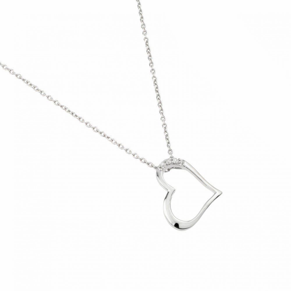 Silver 925 Rhodium Plated Sideways Heart Pendant Necklace - STP01456