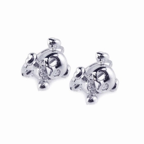 Silver 925 Rhodium Plated Skull CZ Hoop Earrings - STE00524