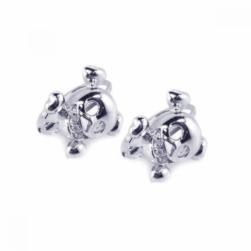 Silver 925 Rhodium Plated Skull CZ Hoop Earrings - STE00524