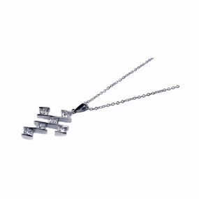 Silver 925 Rhodium Plated Square CZ Cross Pendant Necklace - STP00444