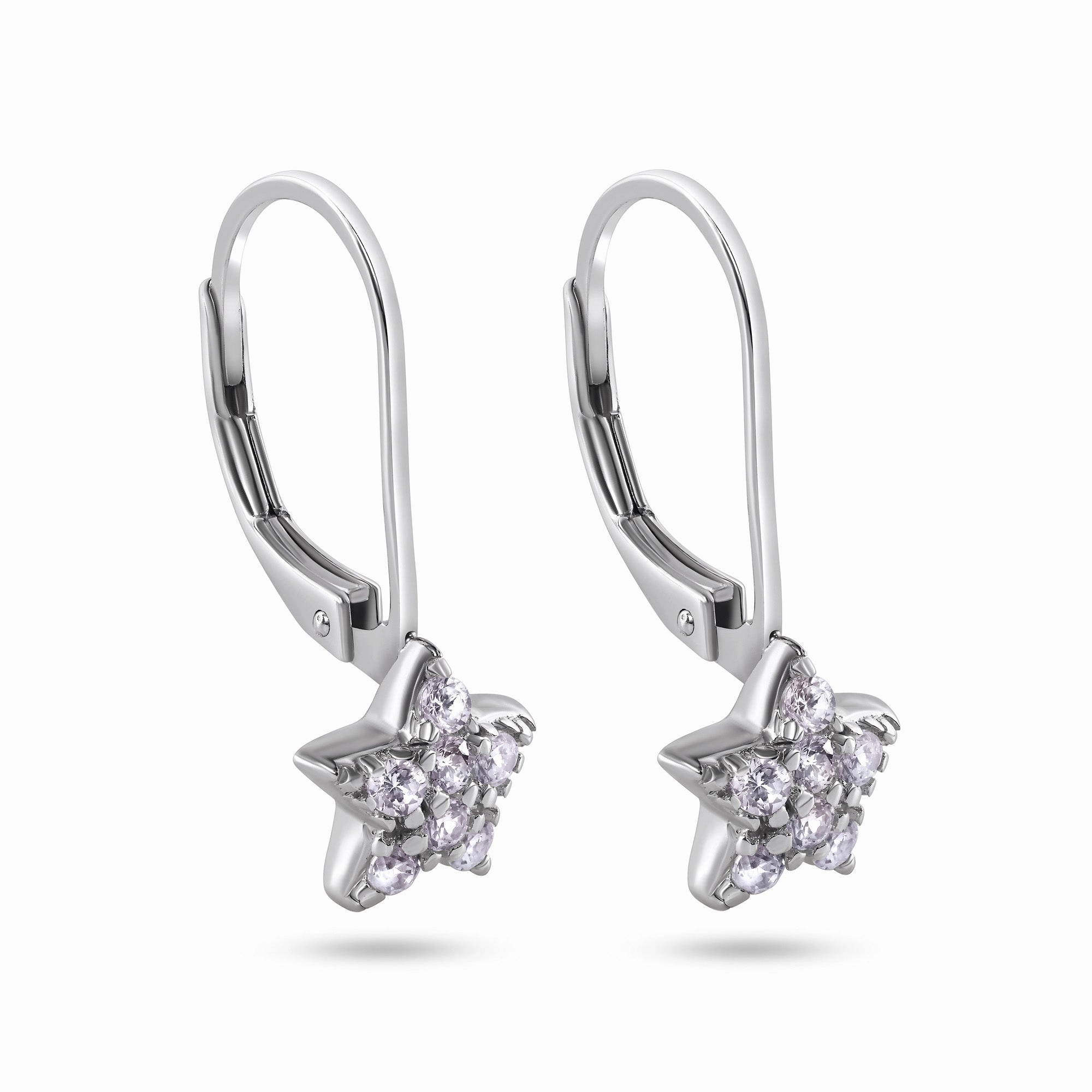Silver 925 Rhodium Plated Star CZ Hoop Earrings - STE00626