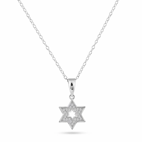 Silver 925 Rhodium Plated Star Of David Open CZ Dangling Pendant - ACP00038