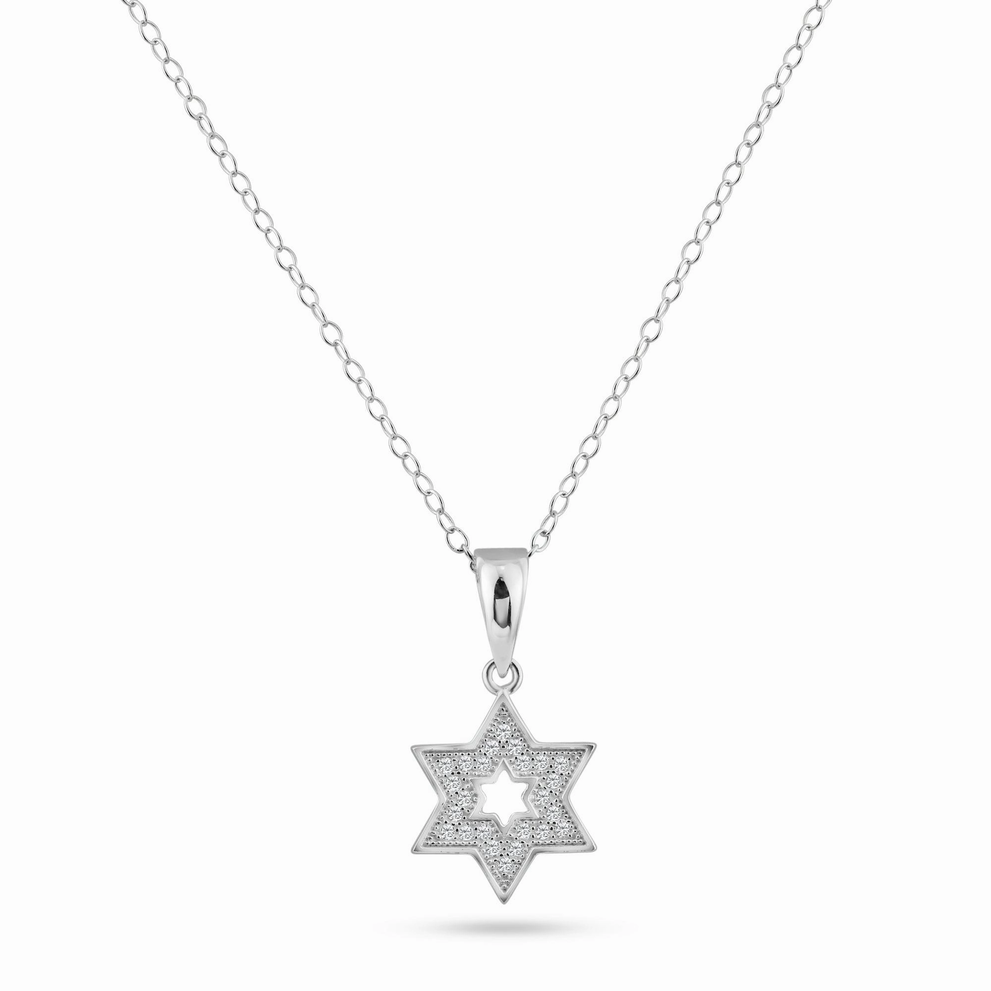 Silver 925 Rhodium Plated Star Of David Open CZ Dangling Pendant - ACP00038