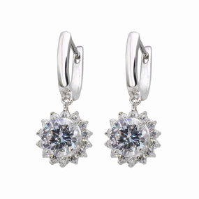 Silver 925 Rhodium Plated Sun CZ Dangling huggie hoop Earrings - BGE00119