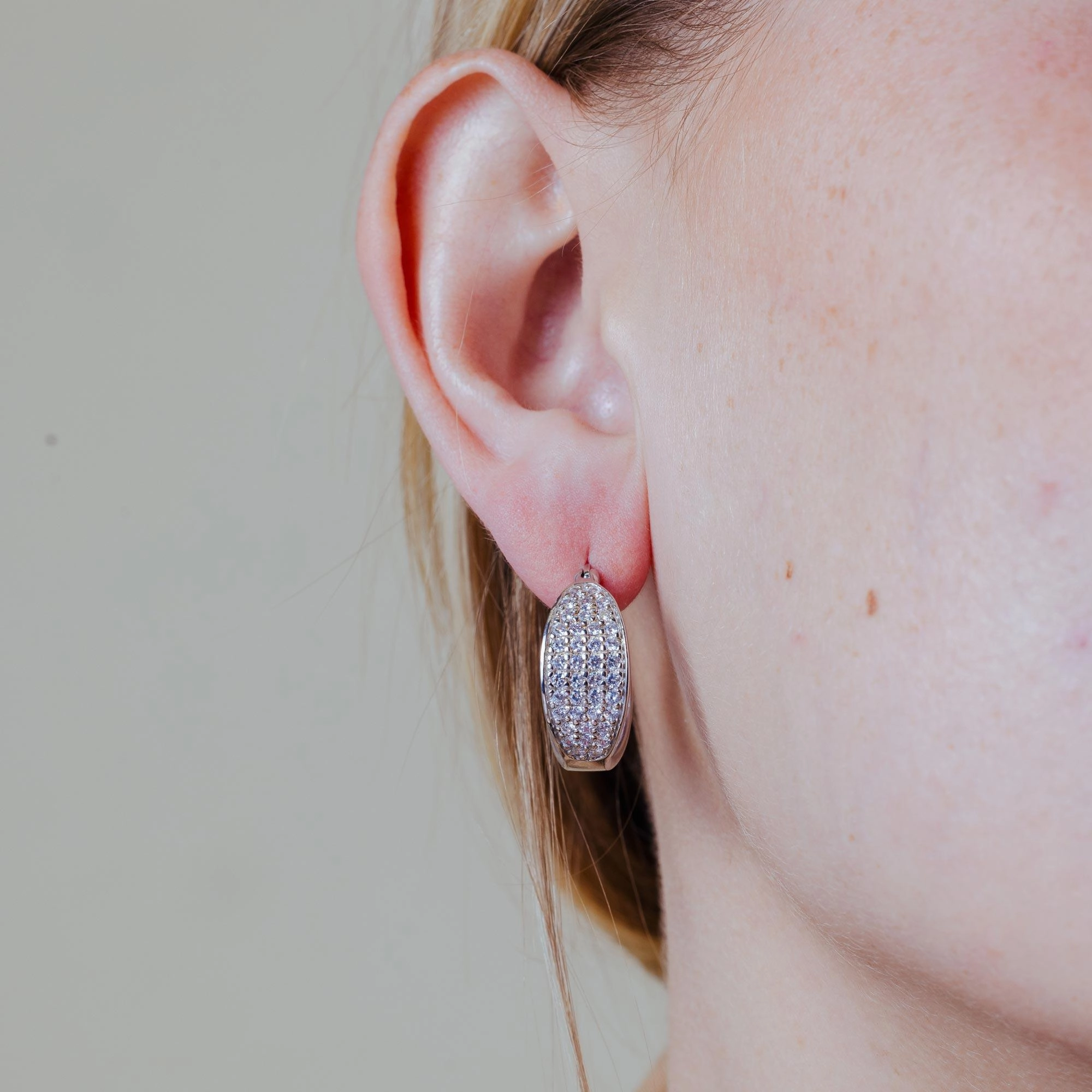 Silver 925 Rhodium Plated Thick Round Pave Cluster CZ Hoop Earrings - STE00508