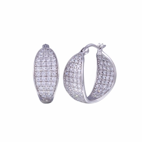 Silver 925 Rhodium Plated Thick Round Pave Cluster CZ Hoop Earrings - STE00508