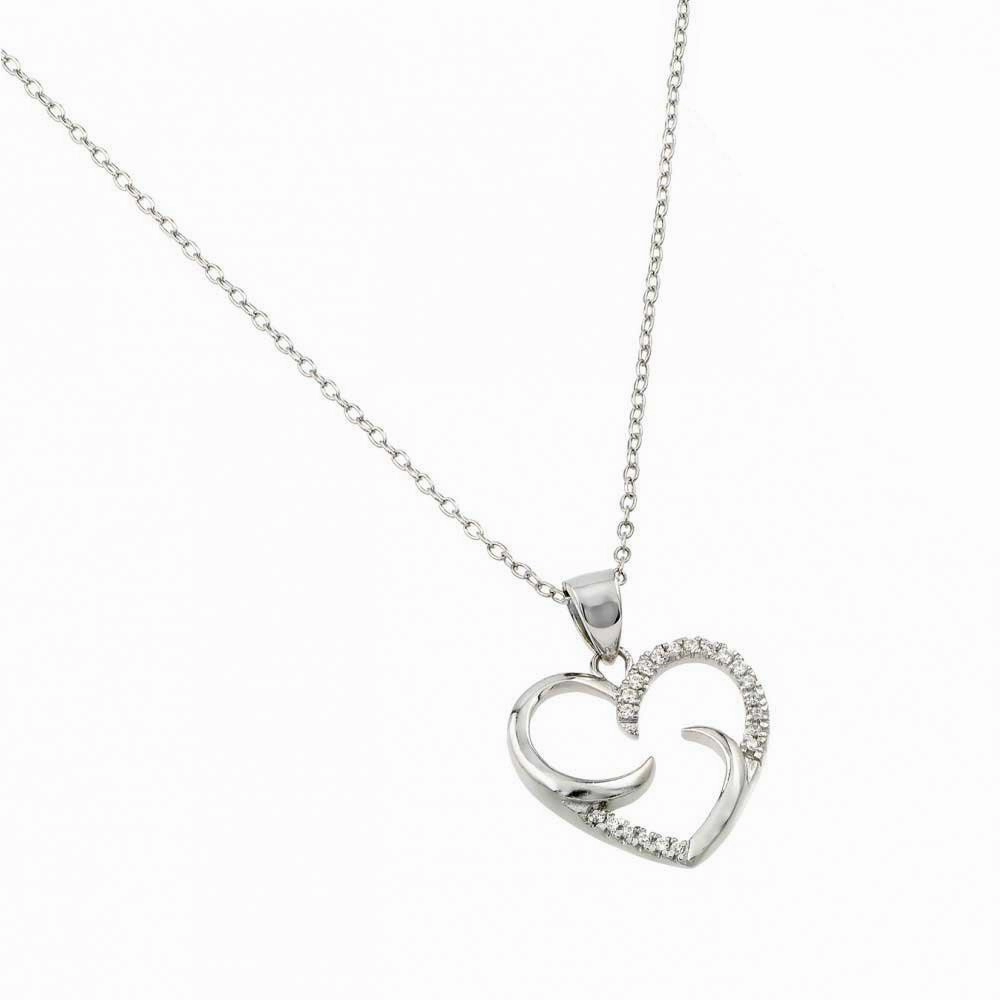 Silver 925 Rhodium Plated Twirl Heart CZ Pendant - STP01465