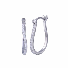 Silver 925 Rhodium Plated Twisted Round CZ Hoop Earrings - STE00625