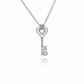 Silver 925 Rhodium Plated X O Open Heart CZ Necklace - BGP00367