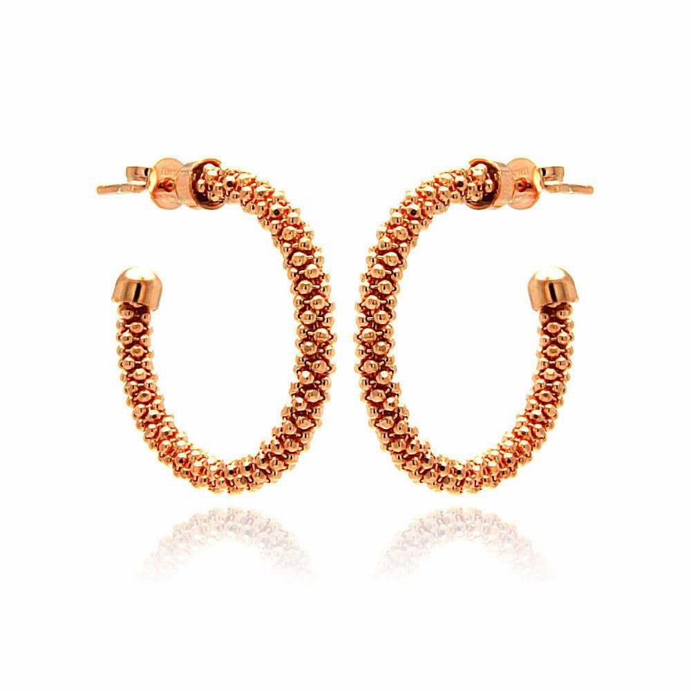 Silver 925 Rose Gold Plated Crescent Hoop Earrings - ITE00038RGP