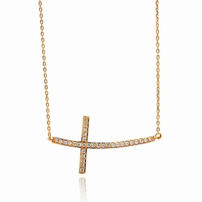 Silver 925 Rose Gold Plated Sideways CZ Inlay Necklace - BGP00669