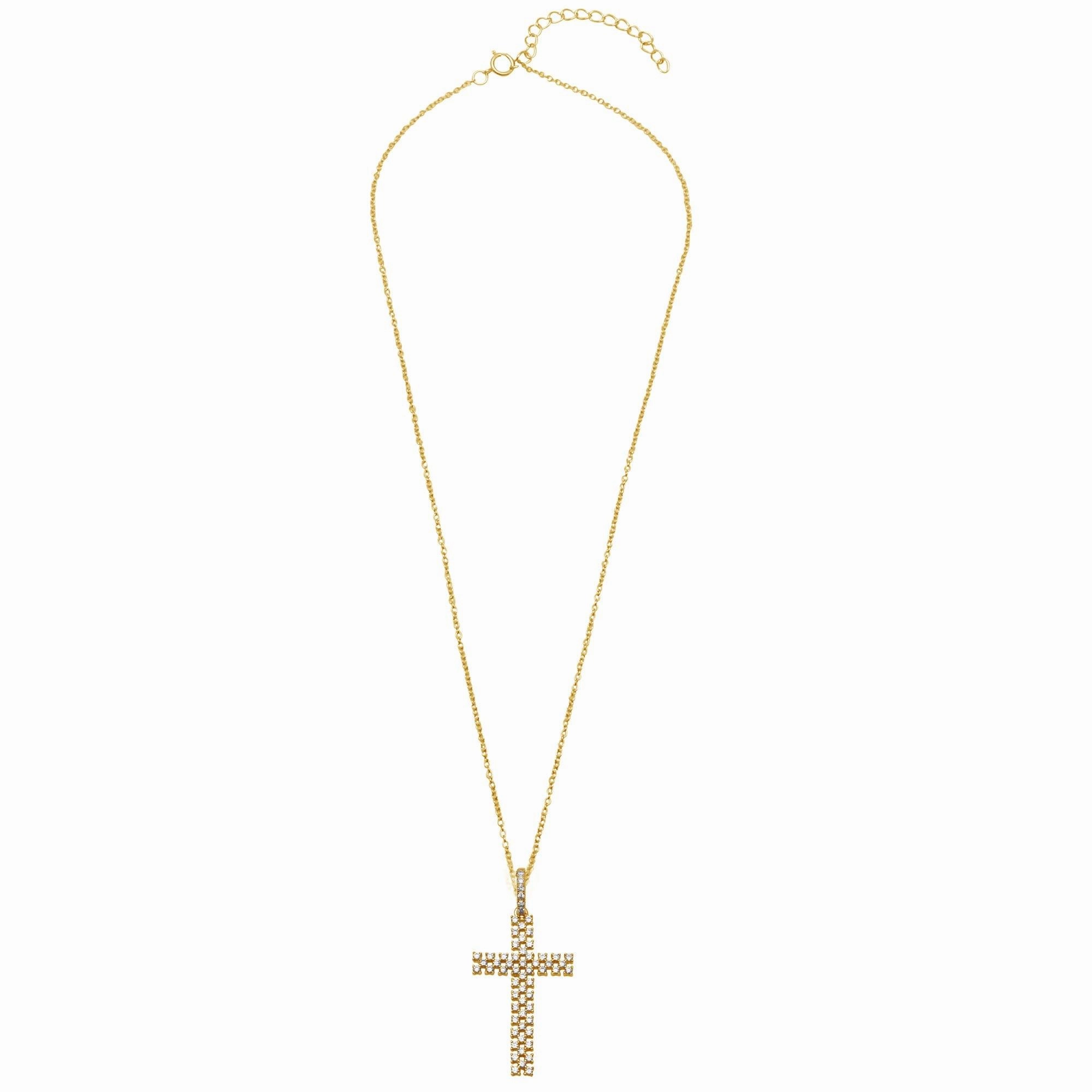 Silver 925 Rose Gold Plated Thin Open Checkered Cross CZ Pendant - ACP00094RGP