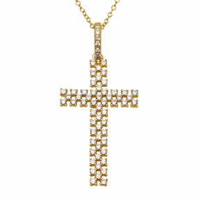 Silver 925 Rose Gold Plated Thin Open Checkered Cross CZ Pendant - ACP00094RGP
