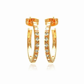 Silver 925 Rose Gold Rhodium Plated Round CZ Hoop Earrings - BGE00277
