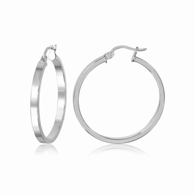 Silver 925 Square Flat Hoop Earring 3mm Wide - HP05-3