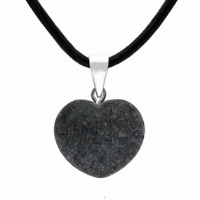 Silver Plated Preseli Bluestone Medium Carved Heart Necklace