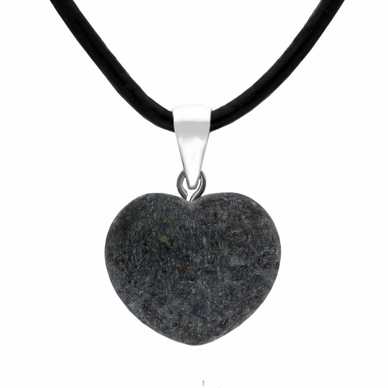 Silver Plated Preseli Bluestone Medium Carved Heart Necklace