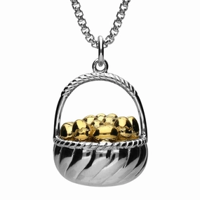 Small Basket Yellow Gold Sterling Silver Plated Egg Necklace