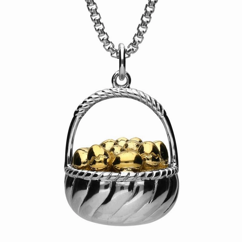 Small Basket Yellow Gold Sterling Silver Plated Egg Necklace