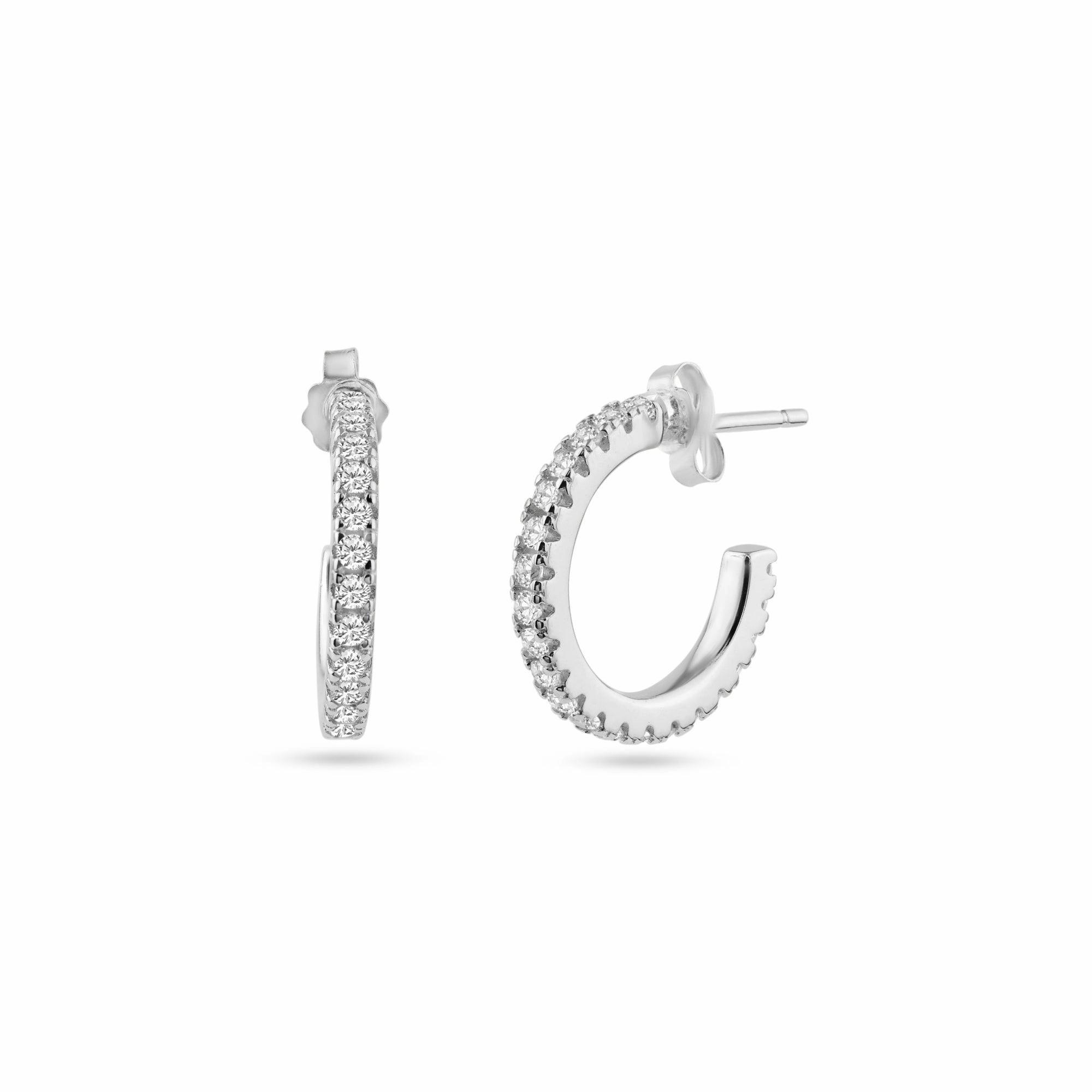 STE01350 - Rhodium Plated Eternity Clear CZ Hoop Earring 16mm