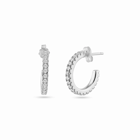 STE01350 - Rhodium Plated Eternity Clear CZ Hoop Earring 16mm