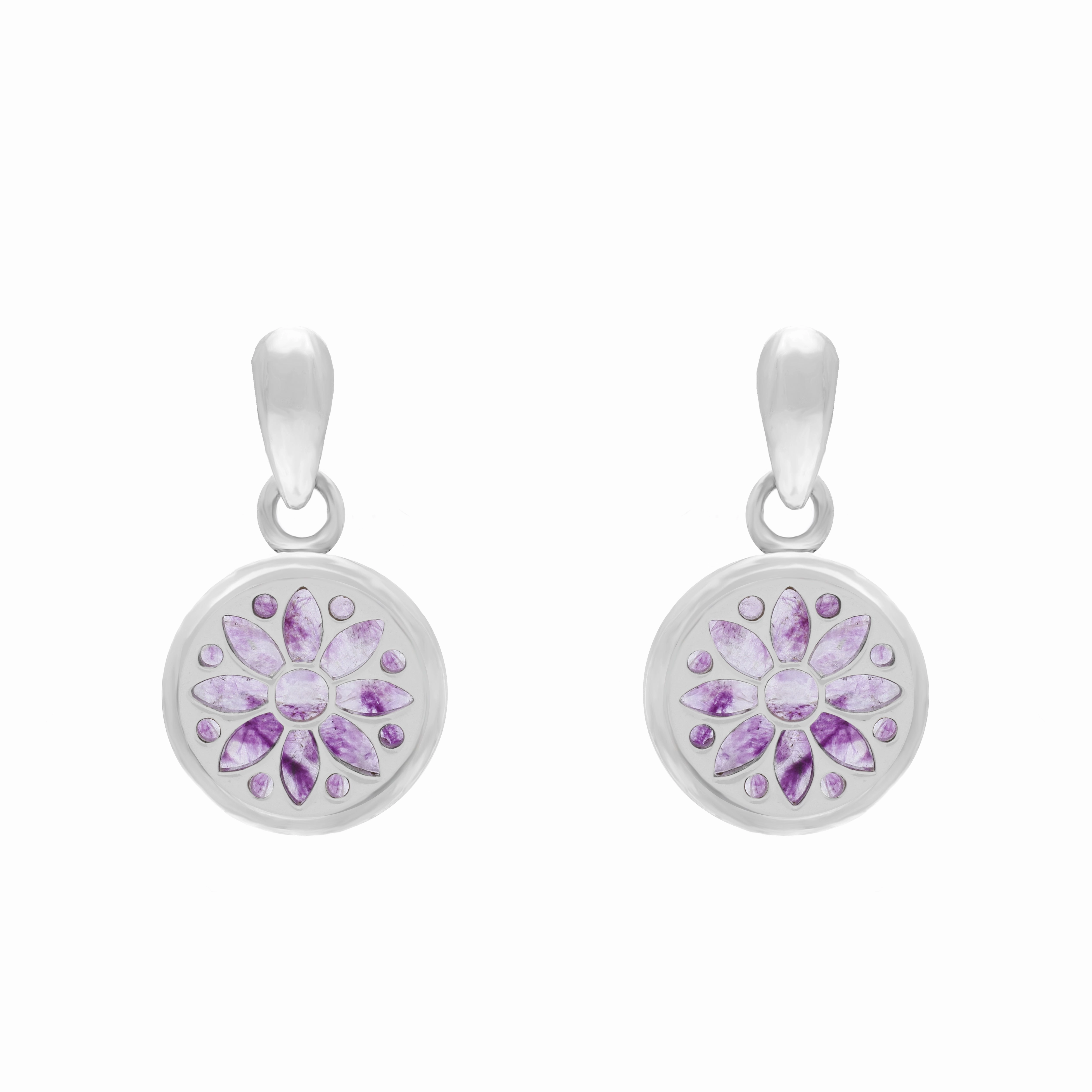Sterling Silver 10mm Blue John Sunflower Chatsworth Dcor Round Drop Earrings