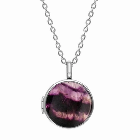 Sterling Silver 15mm Blue John Round Locket with Chain