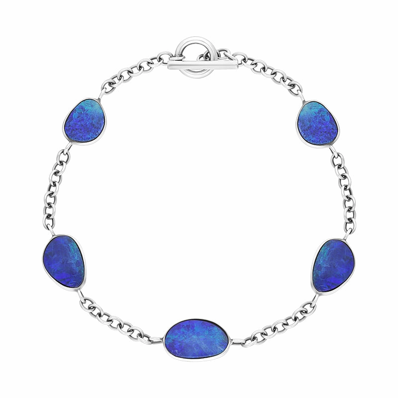Sterling Silver 5 Stone Opal Doublet Abstract Bracelet D