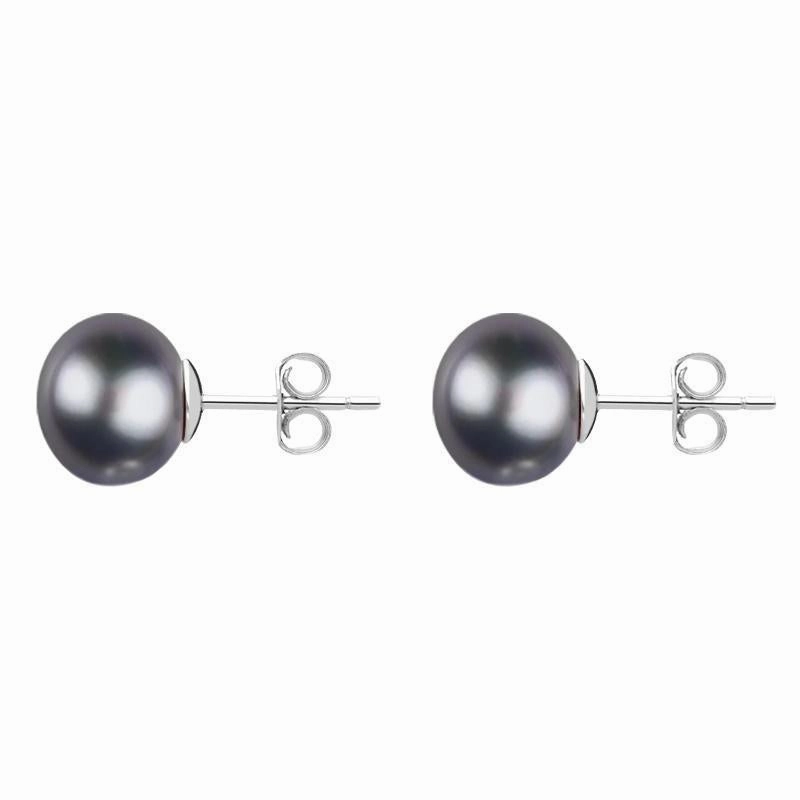 Sterling Silver 8mm Black Freshwater Pearl Stud Earrings